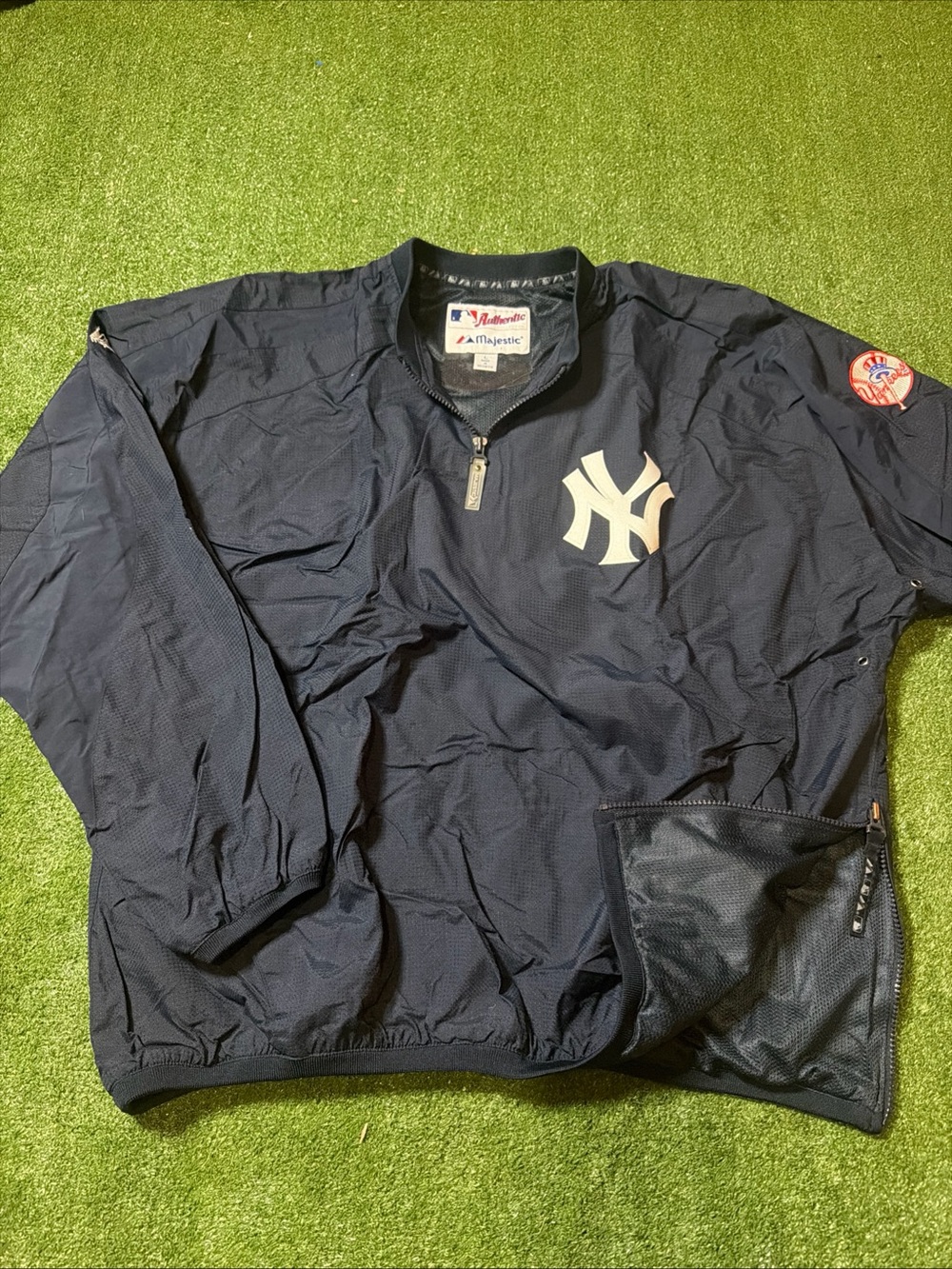 New York Yankees MLB Authentic Majestic Jacket Mens LARGE Pullover  1/4 Side Zip